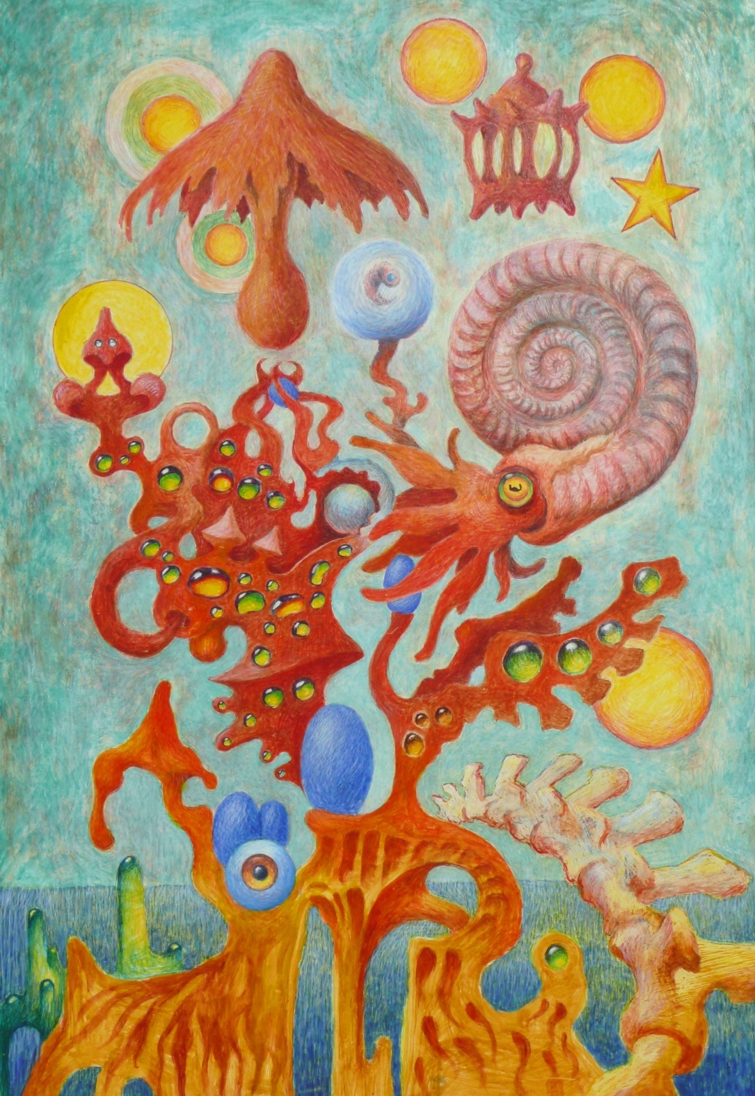 ammonite egg tempera painting